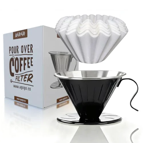 Enhanced Stainless Steel V60 Coffee Dripper 50 Paper Filters Stylish
