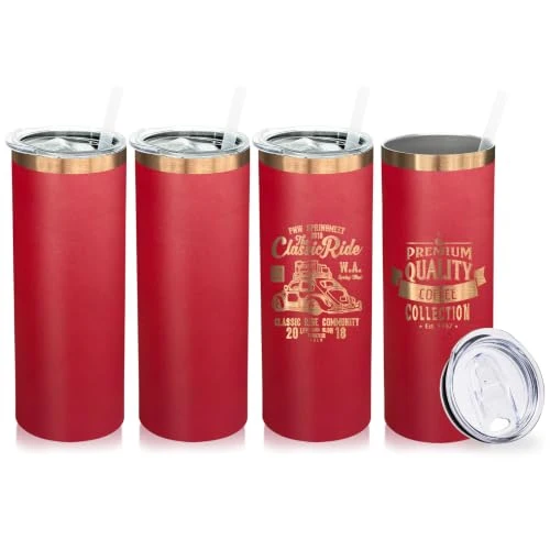 Top-Quality 20 oz Skinny Tumblers Bulk with Lids and Straws Bright Red 4 Count Natural
