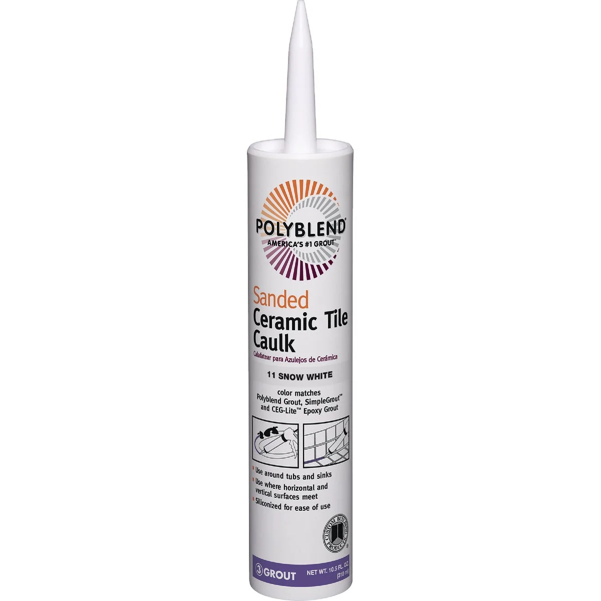 Eco-Friendly Polyblend 10.5 Oz. 11 Snow White Sanded Ceramic Tile Caulk Premium Material