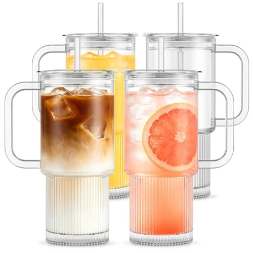 Sophisticated 26oz Glass Tumbler with Handle Lid Flexible
