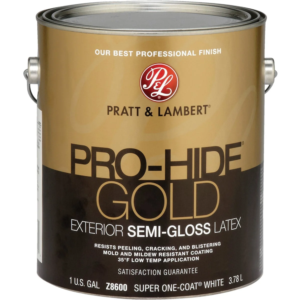 Expertly Made Pratt Lambert Pro-Hide Gold Latex Semi-Gloss Exterior House Paint Super One-Coat White 1 Gal. Next-Generation