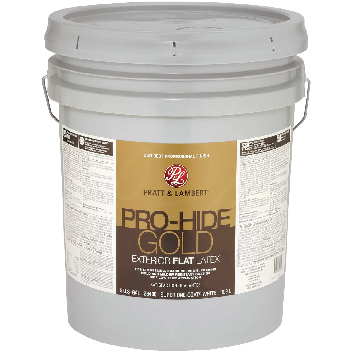 Excellent Pratt Lambert Pro-Hide Gold Latex Flat Exterior House Paint Super One-Coat White 5 Gal. Trusted
