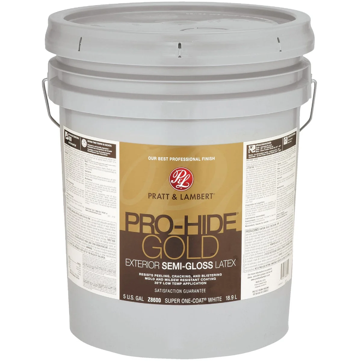 Official Pratt Lambert Pro-Hide Gold Latex Semi-Gloss Exterior House Paint Super One-Coat White 5 Gal. Genuine
