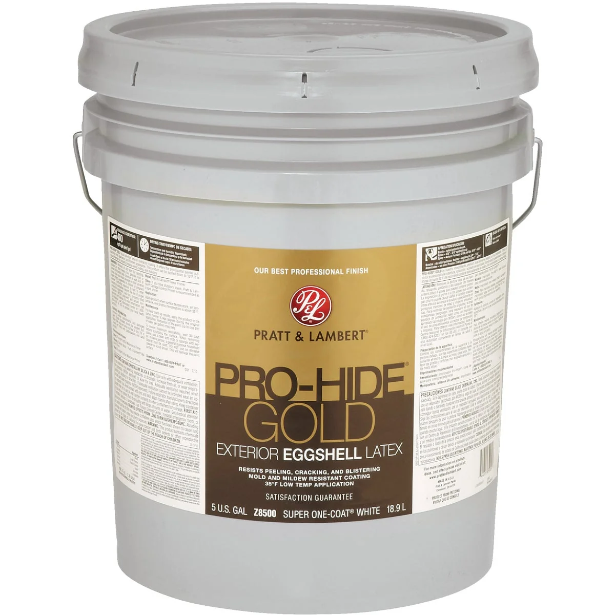 Healthy Pratt Lambert Pro-Hide Gold Latex Eggshell Exterior House Paint Super One-Coat White 5 Gal. Premium