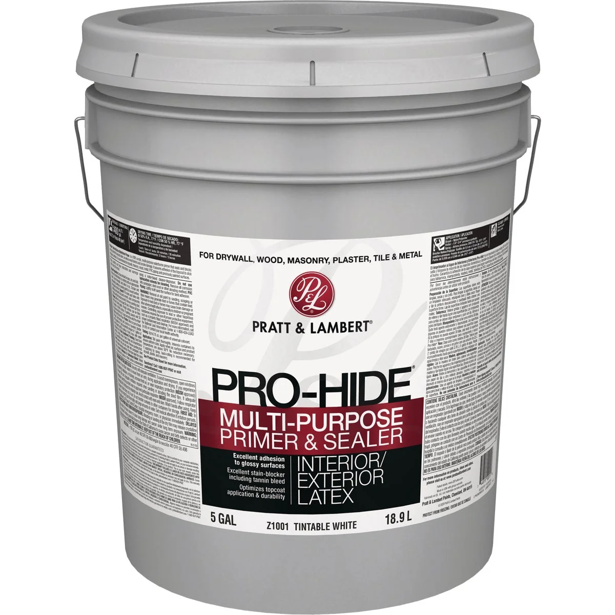 Trusted Pratt Lambert Pro-Hide Waterborne Interior Exterior Stain Blocking Primer White 5 Gal. Specialty