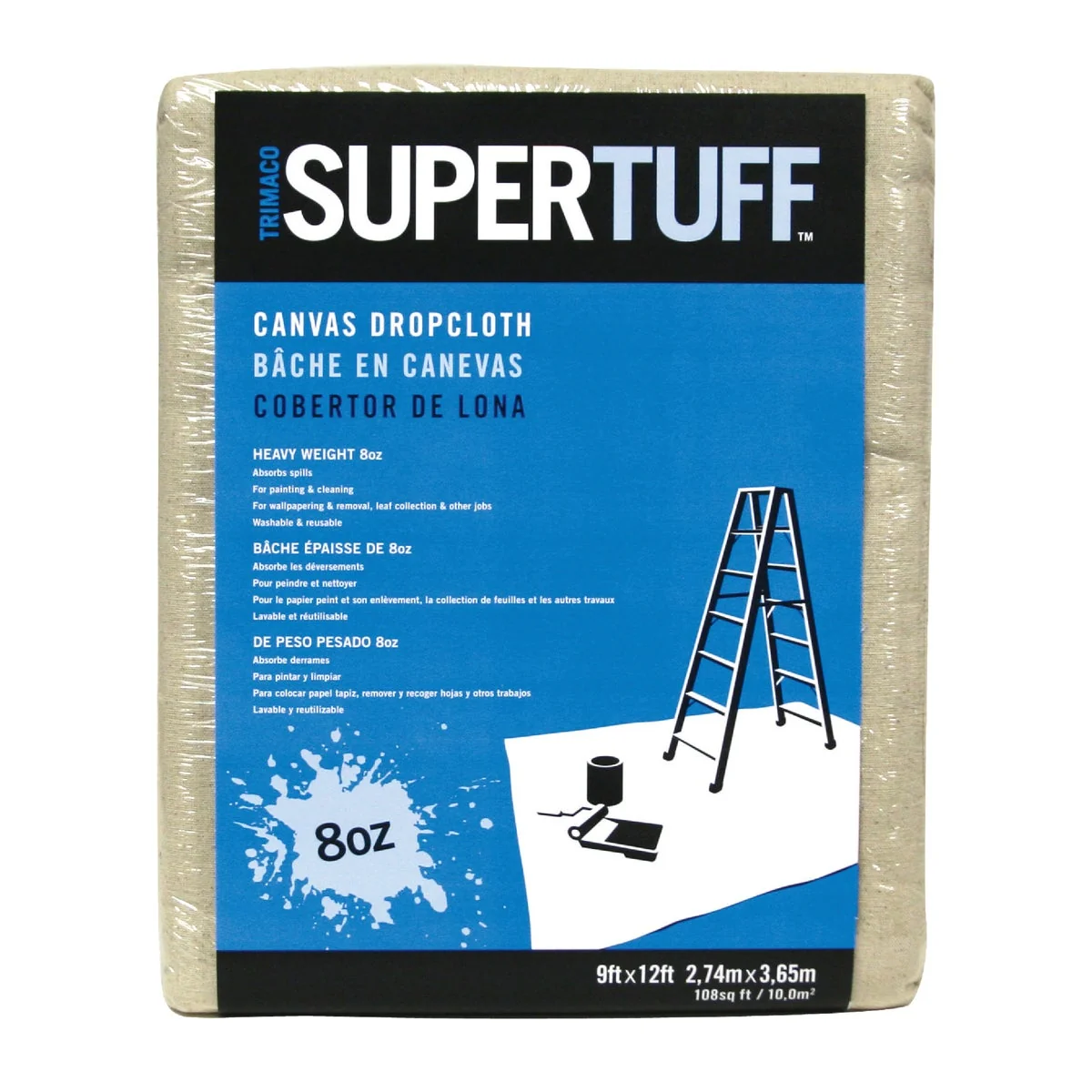 Convenient Trimaco SuperTuff Canvas 9 Ft. x 12 Ft. 8 Oz. Drop Cloth Pure
