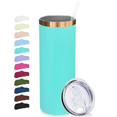 Consistent 20 oz Skinny Tumblers Bulk with Lids and Straws Mint Green Relaxed