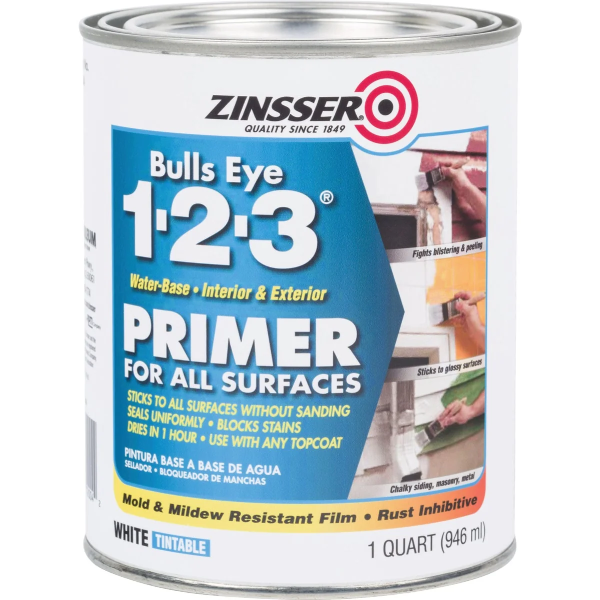 Premium Material Zinsser Bulls Eye 1-2-3 Water-Base Interior Exterior Stain Blocking Primer White 1 Qt. Top-Quality
