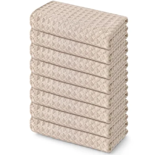 Unique Microfiber Waffle Weave Kitchen Towels 8 Count Expertly Made
