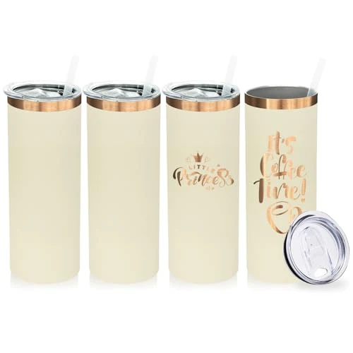 Powerful 20 oz Skinny Tumblers Bulk with Lids and Straws Cream 4 Count Top-Quality