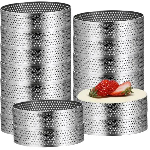 Reusable 16Packs Perforated Tart Rings 3.15 Inch Stainless Steel Cake Rings 16 Count Casual