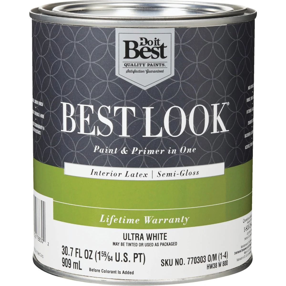 Functional Look Latex Paint Primer In One Semi-Gloss Interior Wall Paint Ultra White 1 Qt. Genuine