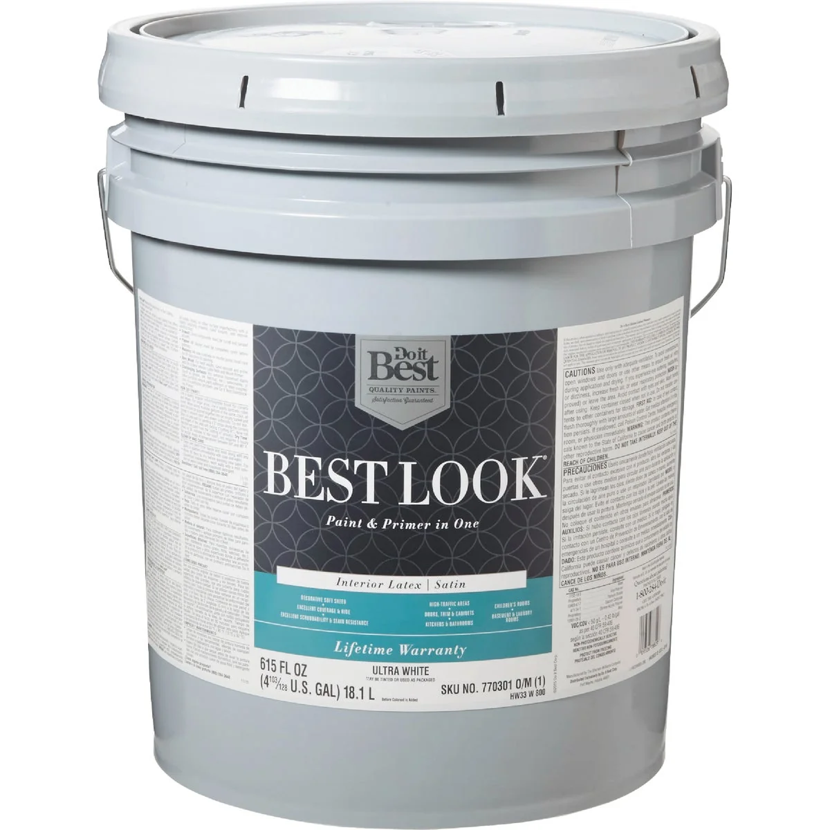 Exceptional Look Latex Paint Primer In One Satin Interior Wall Paint Ultra White 5 Gal. Smooth