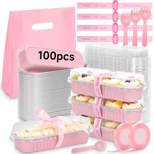 Smooth 6.8oz Mini Loaf Pans with Lids 30 Count Eco-Friendly