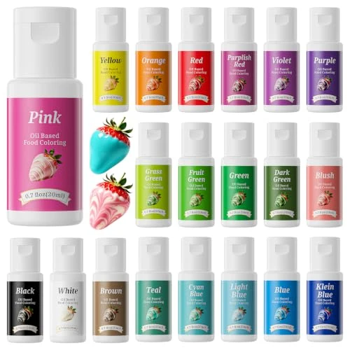 Next-Generation Oil Based Food Coloring for Chocolate 20 Colors .7 Fl Oz Bottles Food Grade Edible Dye for Baking Candy Melts 14 Fl Oz Comfortable