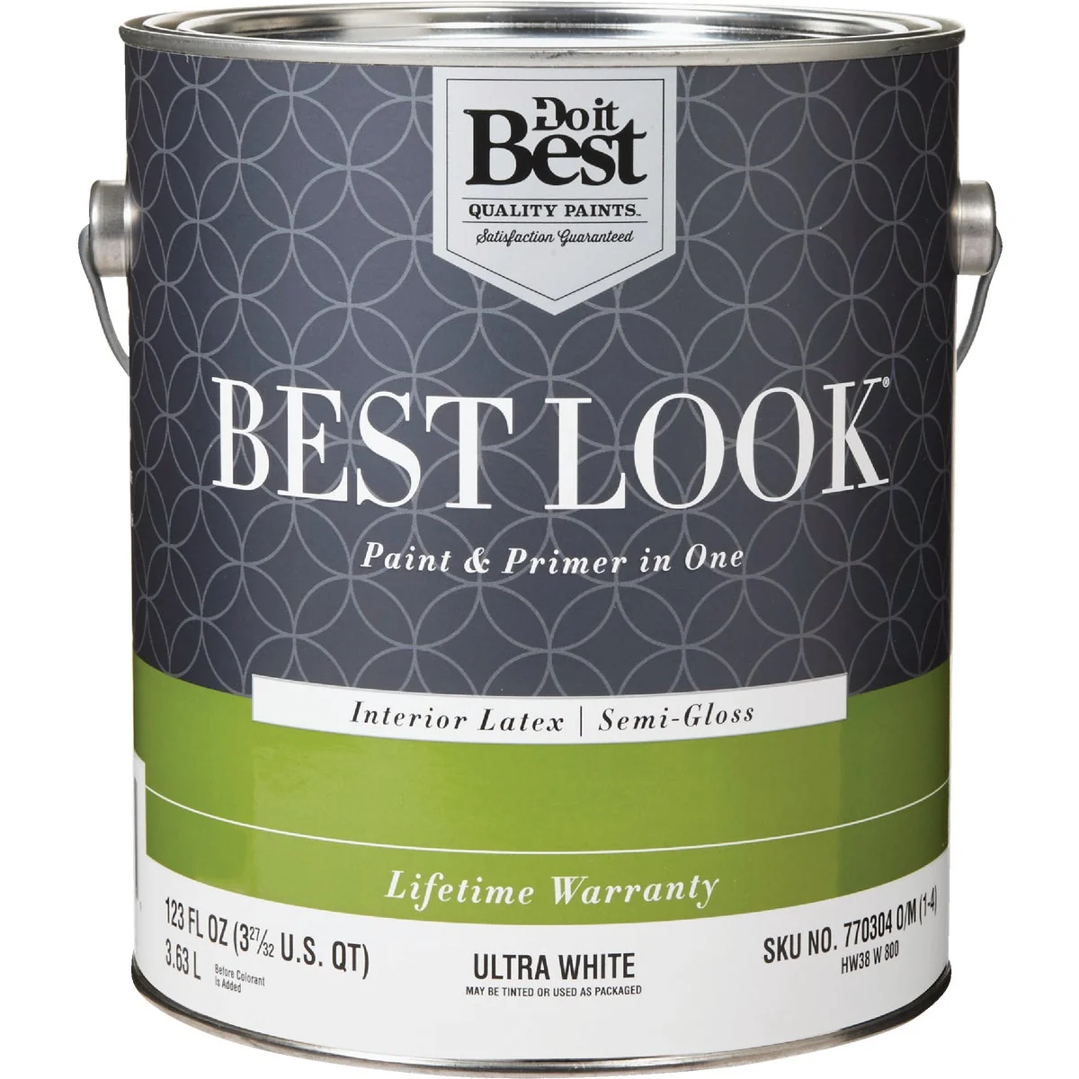 Pure Look Latex Paint Primer In One Semi-Gloss Interior Wall Paint Ultra White 1 Gal. Green