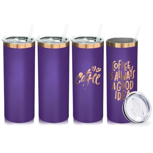 Refined 20 oz Skinny Tumblers Bulk with Lids and Straws Purple 4 Count Official