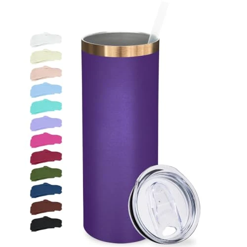 Advanced 20 oz Skinny Tumblers Bulk with Lids and Straws Purple Durable