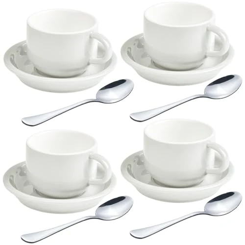 Lightweight Premium Espresso Shot Cups and Saucers Set with Espresso Stainless Steel Spoons 12 Count High-Performance