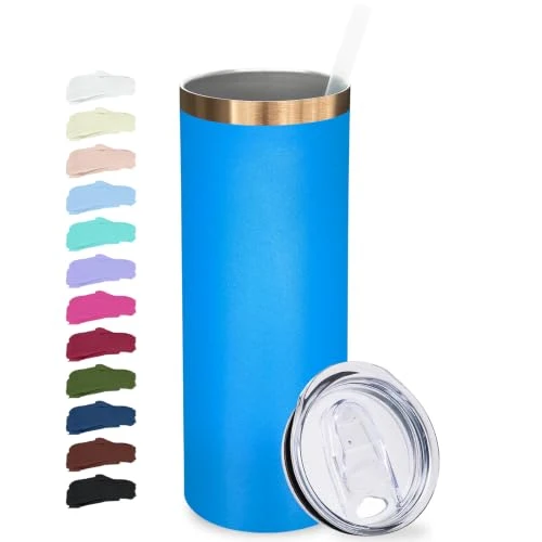 Specialty 20 oz Skinny Tumblers Bulk with Lids and Straws Baby Blue Trendy