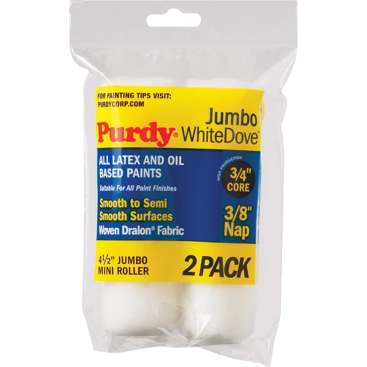 Healthy Purdy White Dove 4-1 2 In. x 3 8 In. Jumbo Mini Woven Fabric Roller Cover 2-Pack Environmentally Friendly