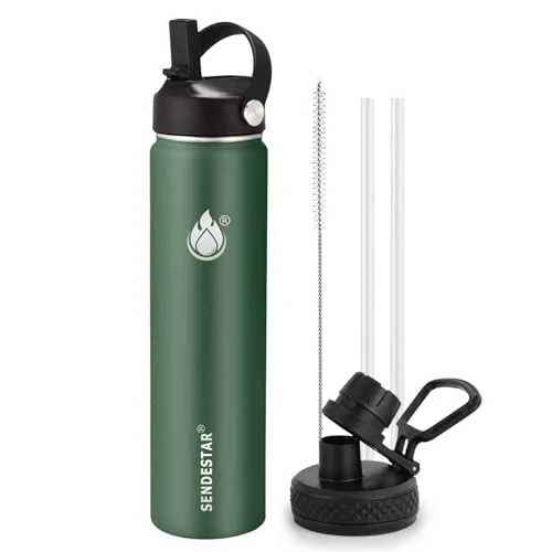 Green Insulated Water Bottle 24 oz with Straw High-Grade
