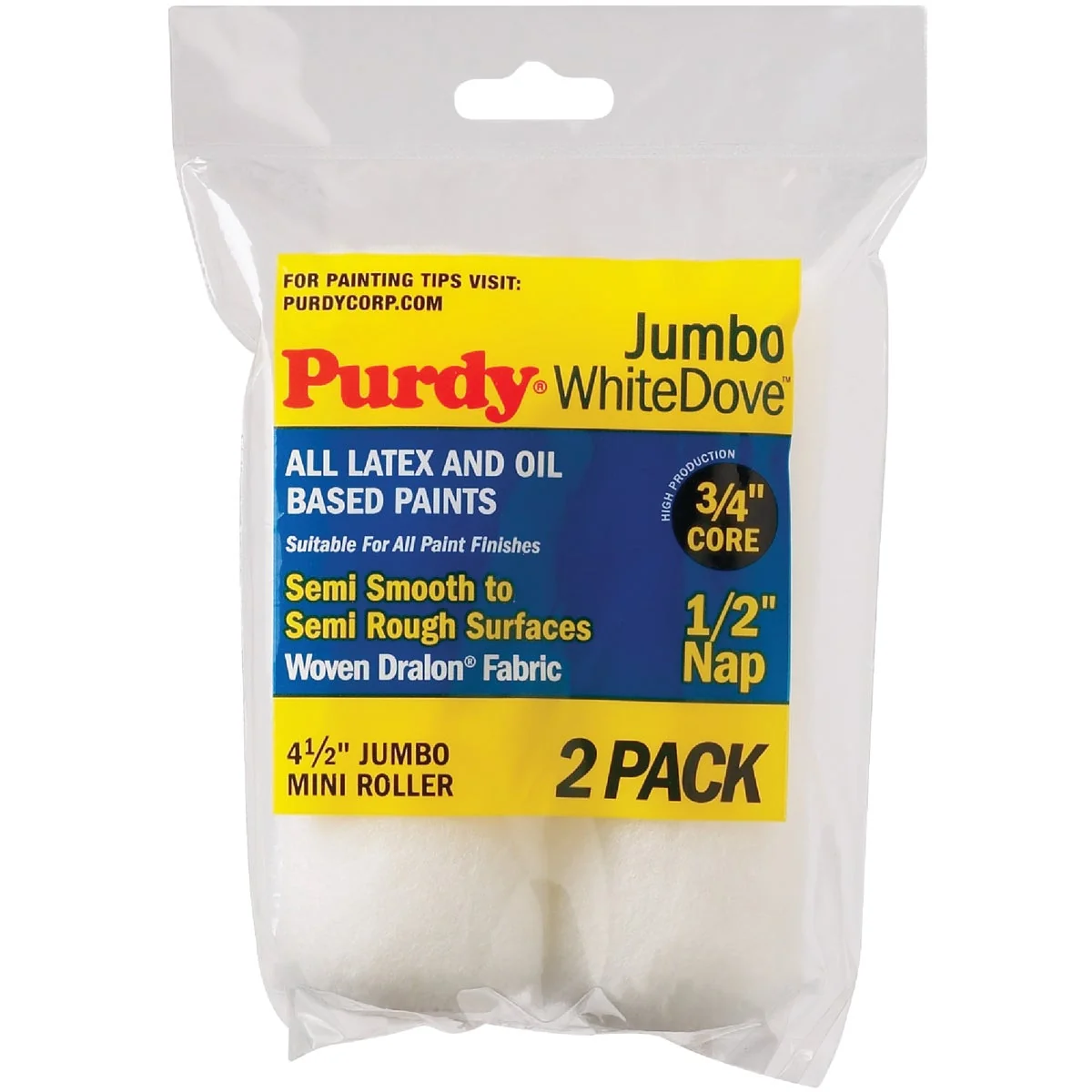 High-Quality Purdy White Dove 4-1 2 In. x 1 2 In. Jumbo Mini Woven Fabric Roller Cover 2-Pack User-Friendly
