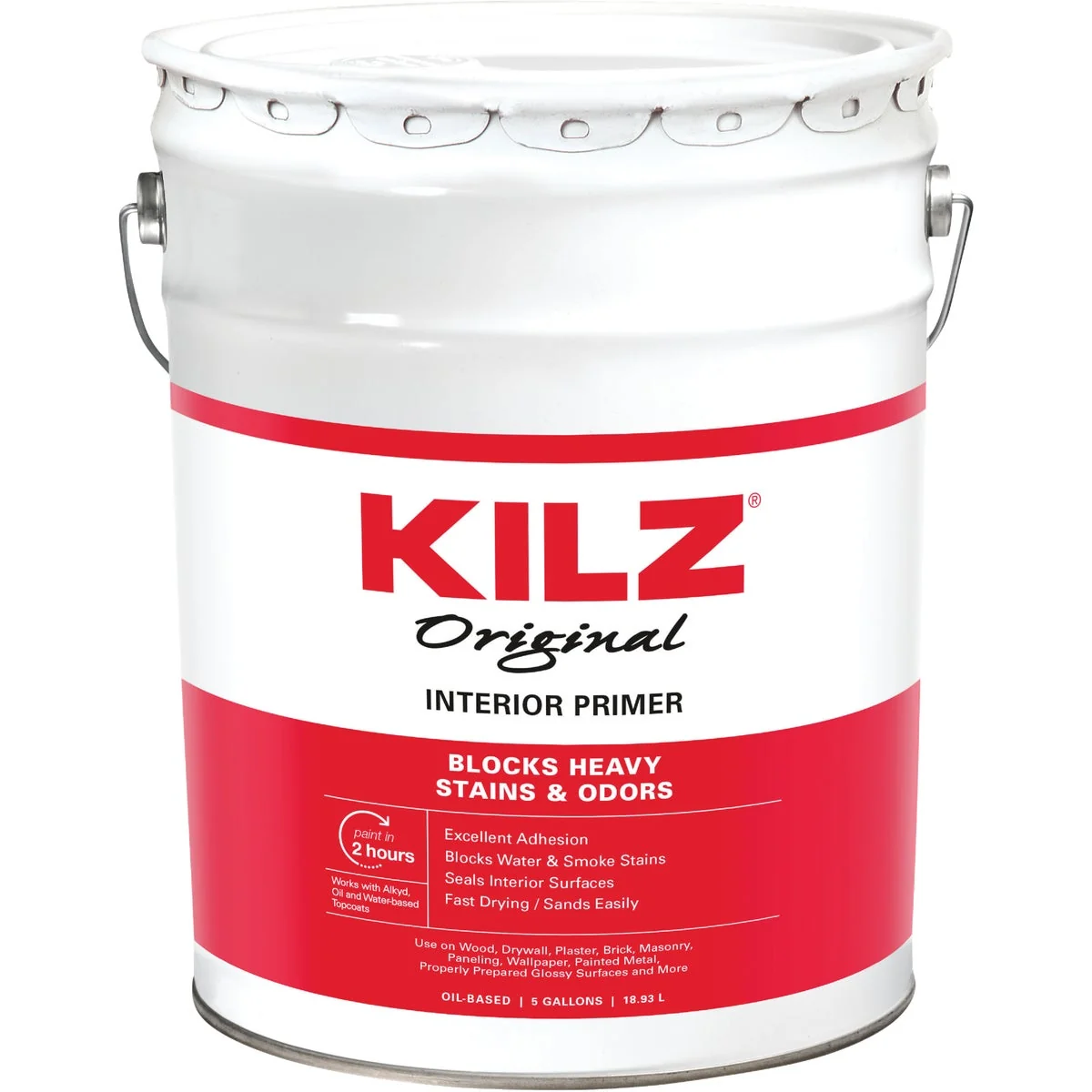 Secure Kilz Oil-Based Low VOC Interior Primer Sealer Stainblocker White 5 Gal. Detailed