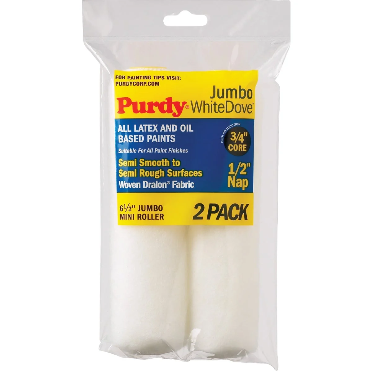 Recyclable Purdy White Dove 6-1 2 In. x 1 2 In. Jumbo Mini Woven Fabric Roller Cover 2-Pack Proven