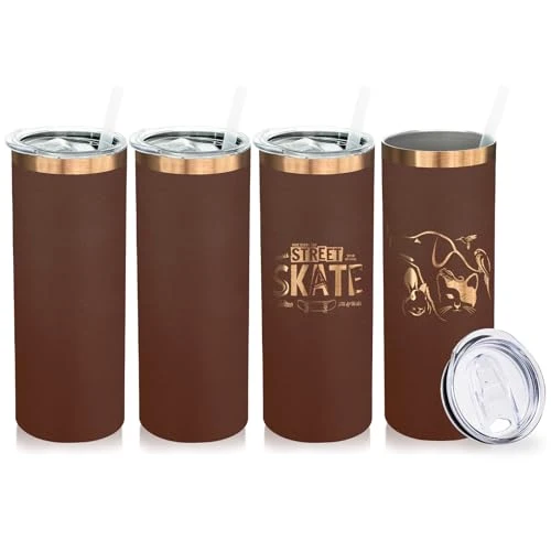 Trendy 20 oz Skinny Tumblers Bulk with Lids and Straws Brown 4 Count Advanced