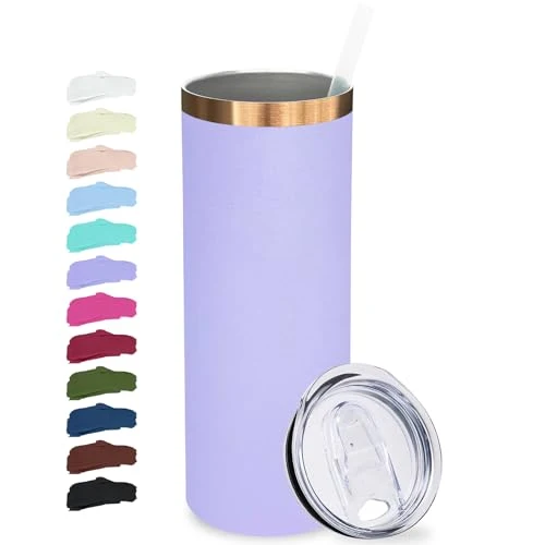 Casual 20 oz Skinny Tumblers Bulk with Lids and Straws Lilac Convenient