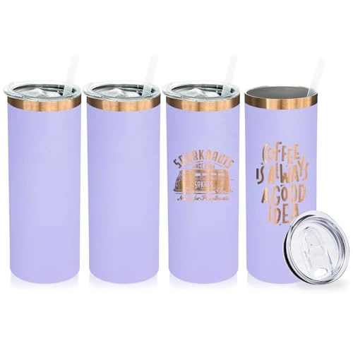 Outstanding 20 oz Skinny Tumblers Bulk with Lids and Straws Lilac 4 Count Crafted
