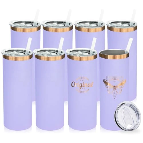 Environmentally Friendly 20 oz Skinny Tumblers Bulk with Lids and Straws Lilac 8 Count Crafted