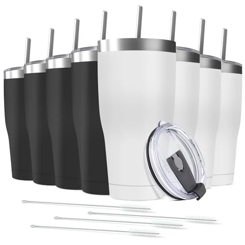 Practical 8 Pack 30oz Stainless Steel Tumblers Bulk Reusable Travel Mugs with Lid Expertly Made