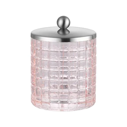 Casual Blush Colored Tranlucent Apothecary Etched Geometric Grid Glass Jar W Exclusive