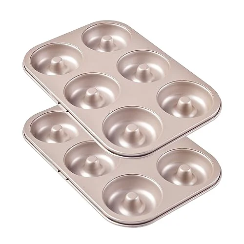 Clean Non-stick 6-Cavity Donut Pans Set of 2 Ring Doughnut Pan Donut Pan for Baking Champagne Gold 2 Count Top-Quality