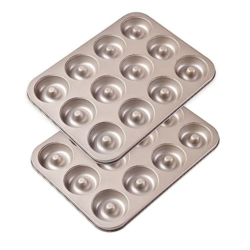 Reusable Non-Stick 12-Cavity Donut Pans Dount Mold Cake Pan Doughnut Bakeware for Oven Baking Champagne Gold Carefully Designed