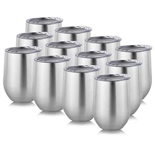 Sustainable Stainless Steel Wine Tumbler Bulk with Lid 12 Count Contemporary