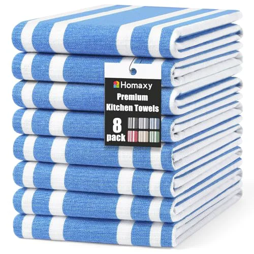 Crafted Premium Cotton Stripe Kitchen Towels 8 Pack 8 Count Secure