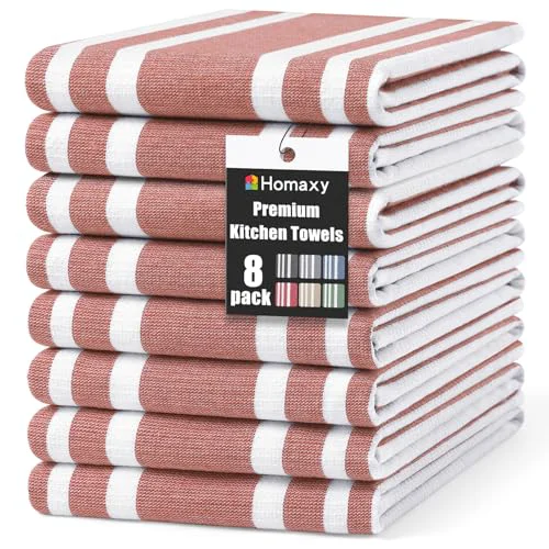 Genuine Premium Cotton Stripe Kitchen Towels 8 Pack 8 Count High-End