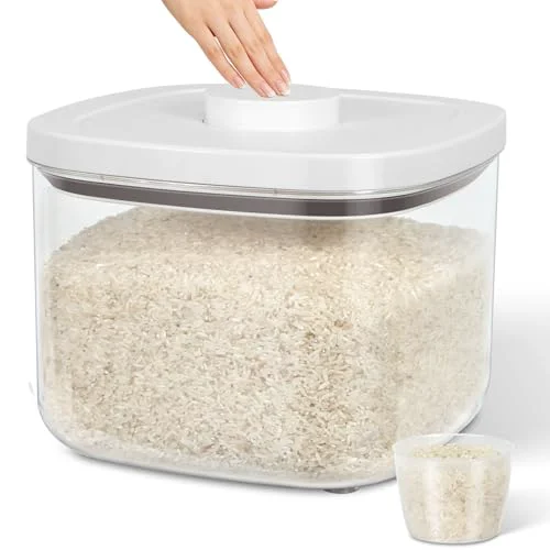 Functional Large Airtight Food Container 5.28 Qt with Pop Up Lid Measuring Cup Pure
