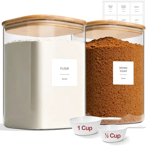 High-Performance Glass Flour Containers with Lids 1 Gallon 2 Pack Pantry Organization 2 Count Reusable