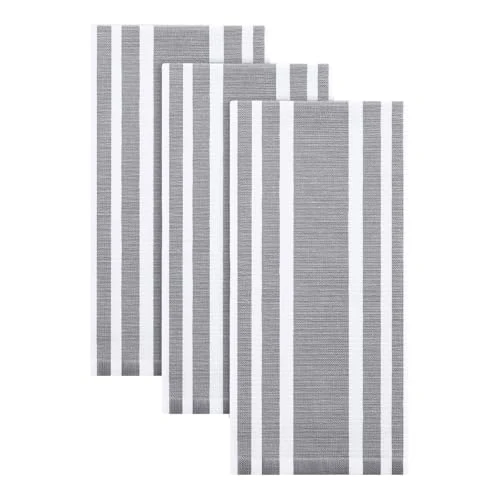 Environmentally Friendly Premium Cotton Stripe Kitchen Towels 3 Pack 3 Count Green