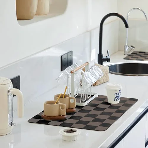 Next-Generation Checkered Dish Drying Mat for Kitchen Counter Environmentally Friendly