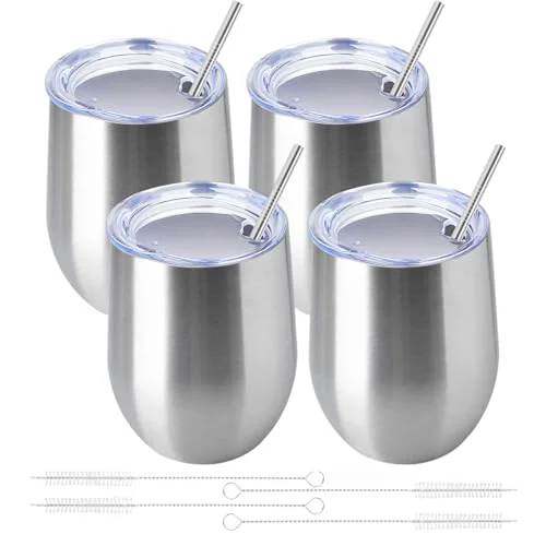 World-Class 12oz 4 Pack Wine Tumbler Glasses with Lid Stemless Double Wall Vacuum Stainless Steel Travel Tumbler Keeping Cold Hot for Wine Outstanding