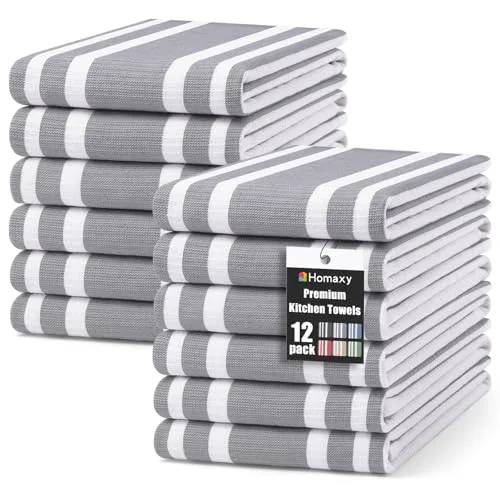 Genuine Premium Cotton Stripe Kitchen Towels 12 Pack 12 Count Fine Crafted