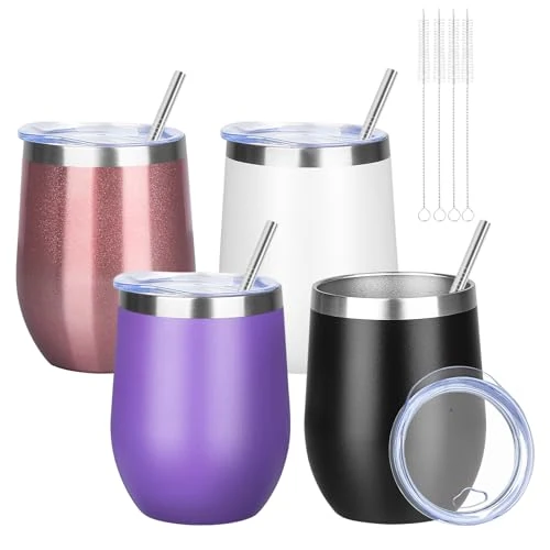 Contemporary 12oz 4 Pack Wine Tumbler Glasses with Lid Stemless Double Wall Vacuum Stainless Steel Travel Tumbler Keeping Cold Hot for Wine Selected