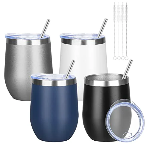 Clean 12oz 4 Pack Wine Tumbler Glasses with Lid Stemless Double Wall Vacuum Stainless Steel Travel Tumbler Keeping Cold Hot for Wine Next-Generation