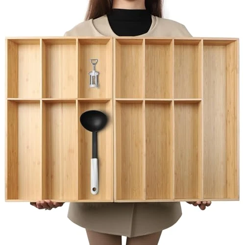 Smart 13 Slot V Shaped Bamboo Drawer Organizer Set of 2 88 Ounce Organic