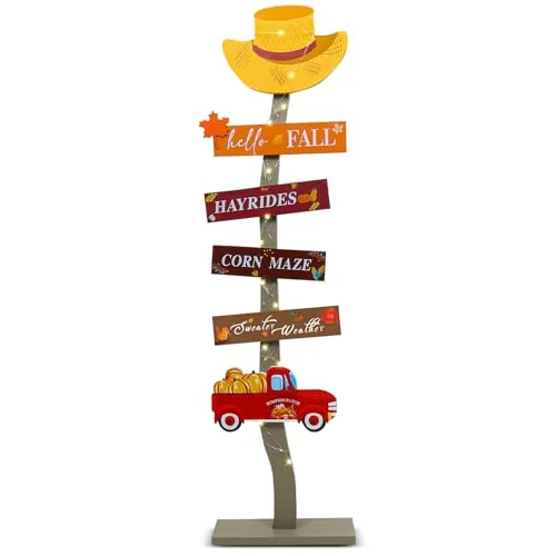 Natural Lighted Wood Hello Fall Porch Sign Classic